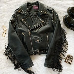 Vigoos Leather Fringe Jacket with Stud Details